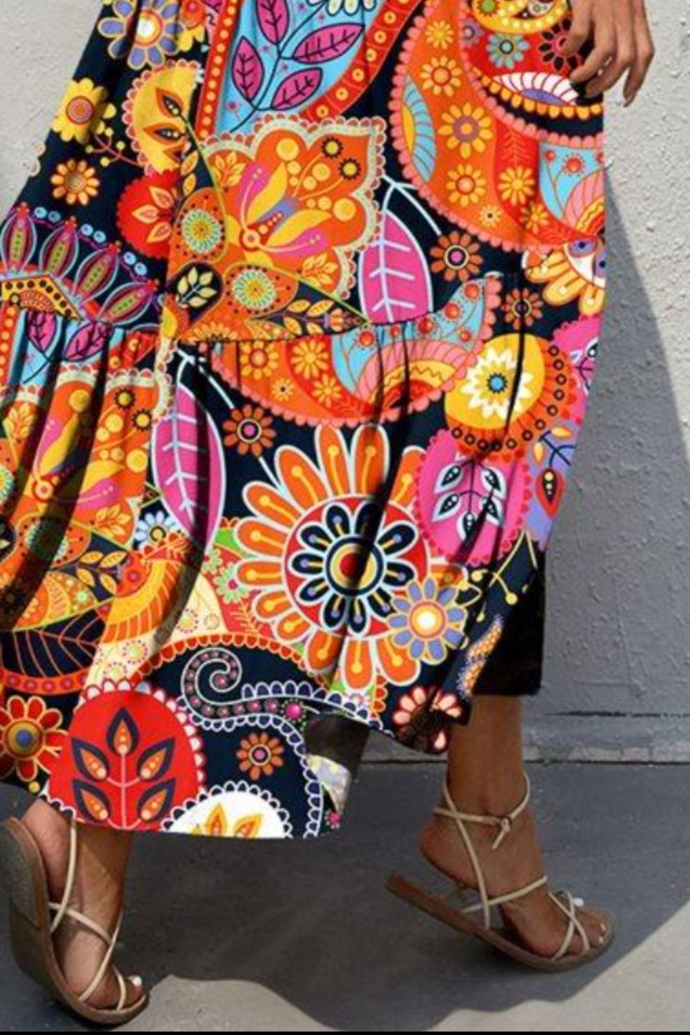 Tiered Printed V-Neck Sleeveless Dress BLUE ZONE PLANET