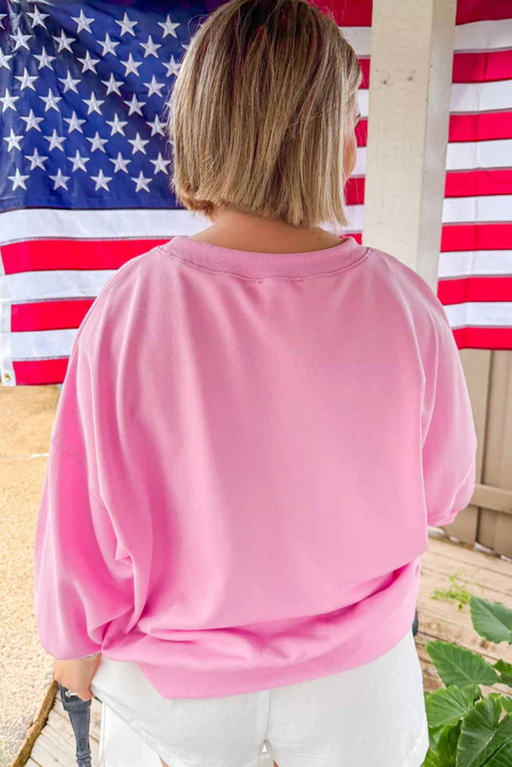 Pink Usa Map Patched Graphic Patriotic Sweatshirt