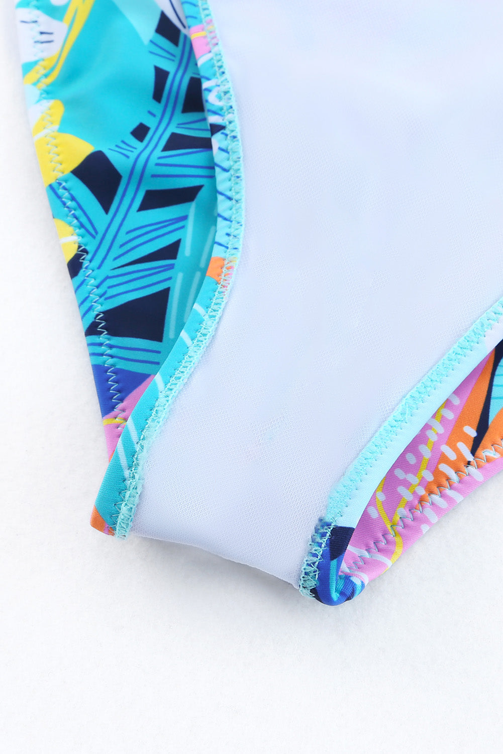 Green Tropical Print Ruffled Square Neck Tie High Waist Swimsuit Blue Zone Planet
