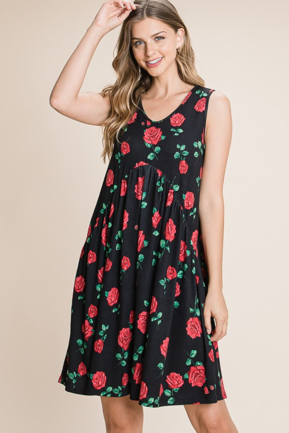 Blue Zone Planet | BOMBOM Floral Ruched Tank Dress BLUE ZONE PLANET