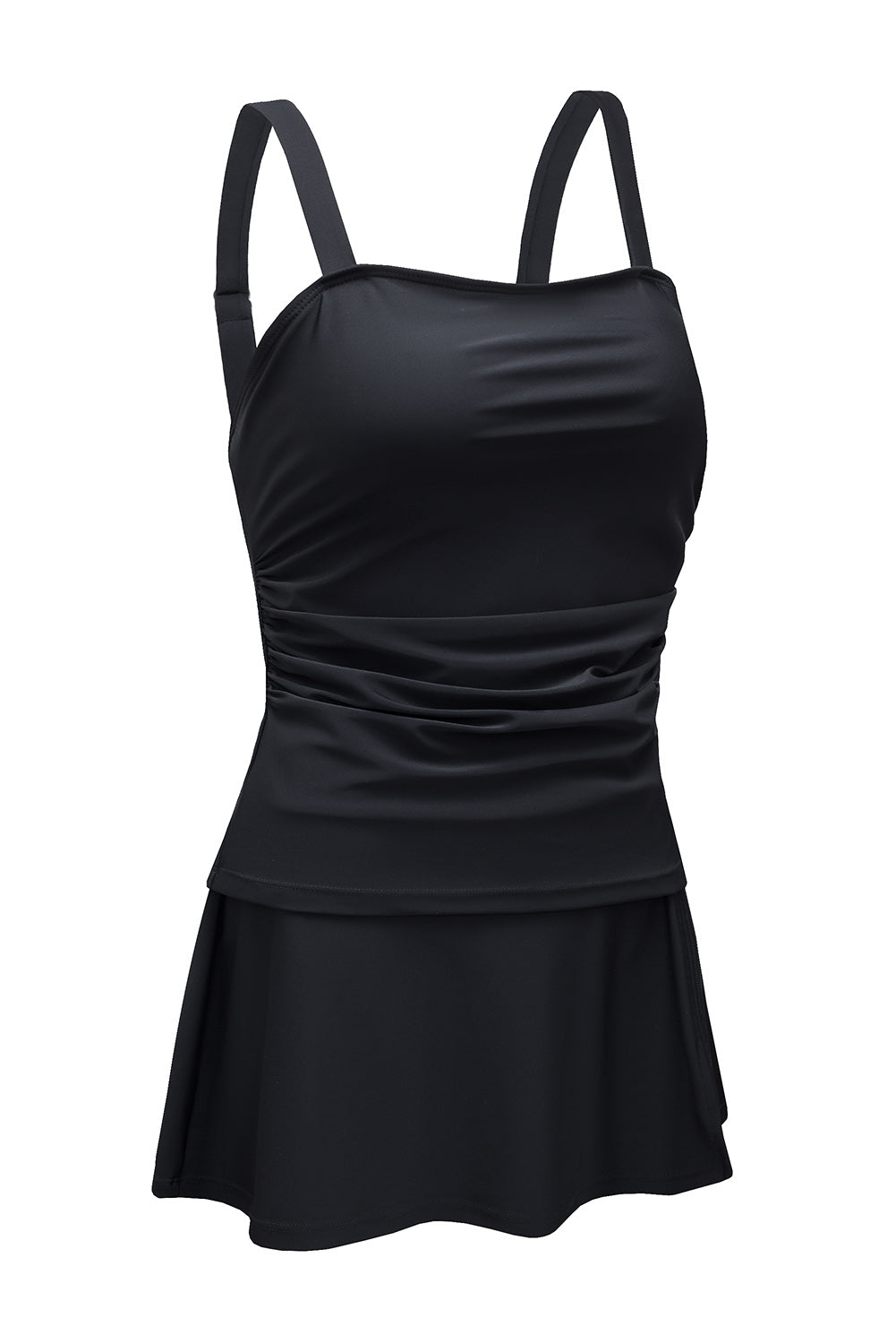 Blue Zone Planet | Black Solid Square Neck Sleeveless Tankini Swimsuit Blue Zone Planet
