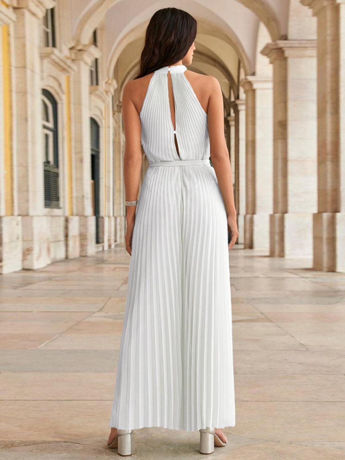 Blue Zone Planet | Cutout Tied Pleated Sleeveless Jumpsuit BLUE ZONE PLANET
