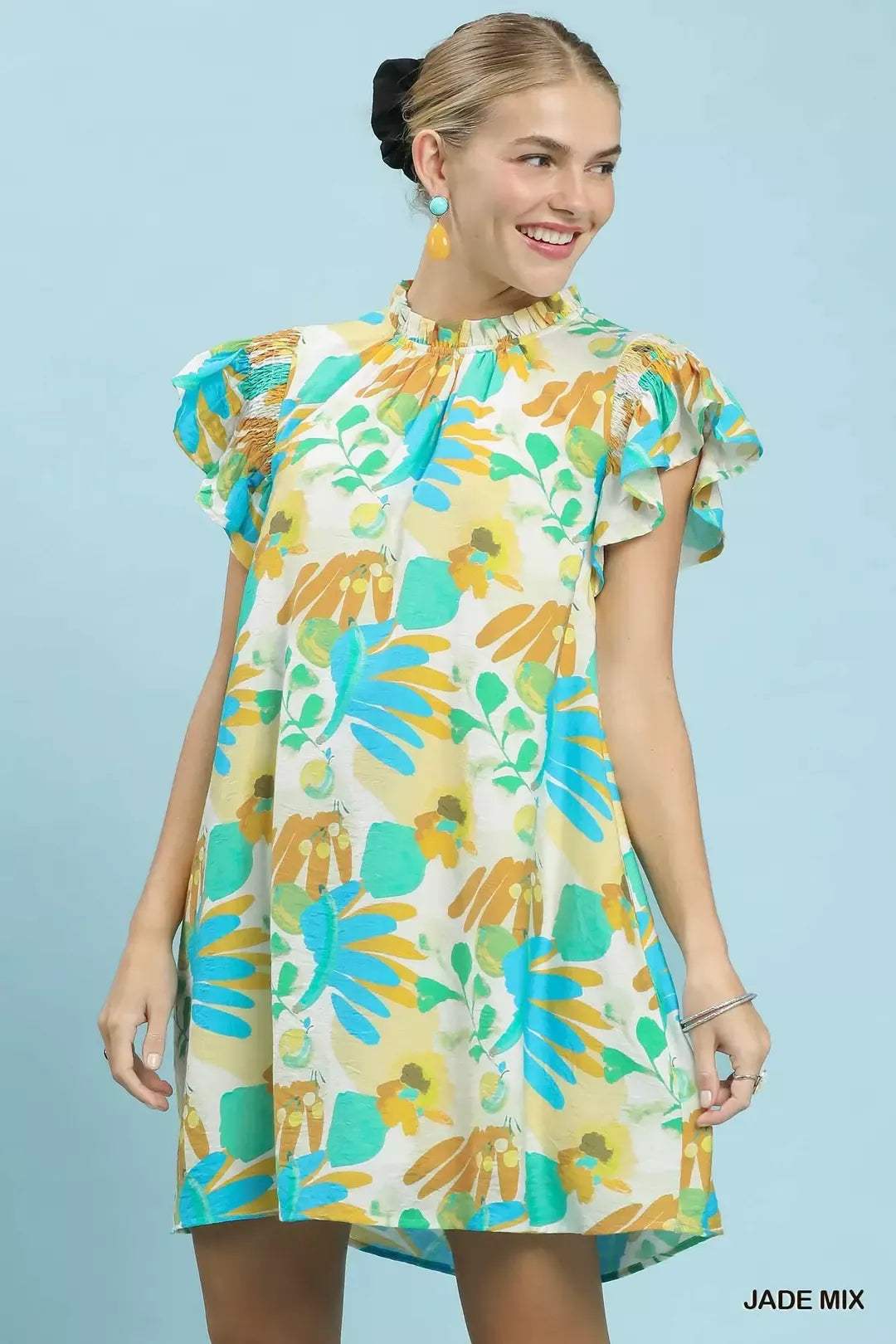 Umgee Ruffled Botanical Print Mini Dress – Blue Zone Planet