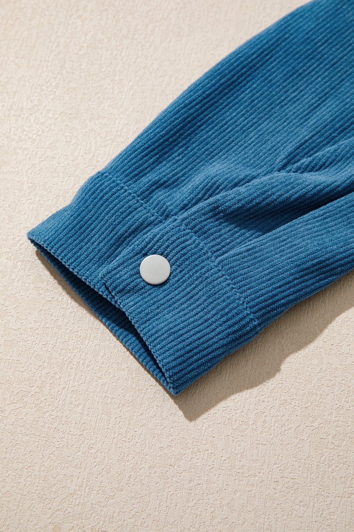 Blue Embroidered Corduroy V-Neck Long Sleeve Plus Size Shirt