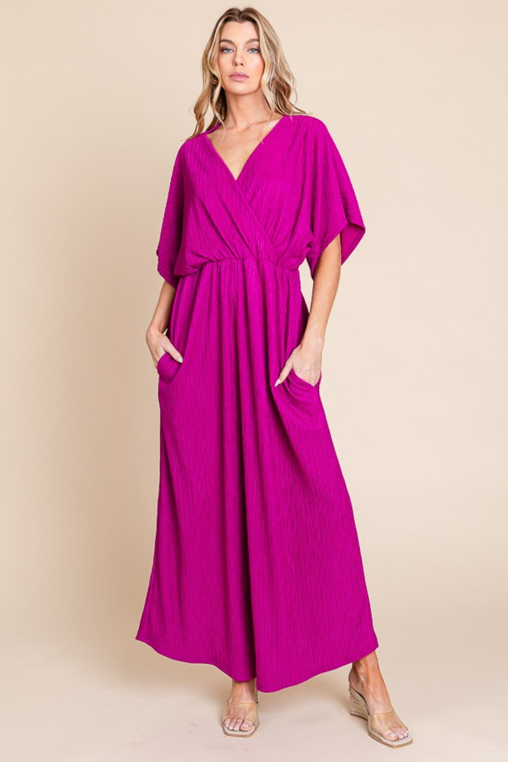 Blue Zone Planet | BOMBOM Surplice Maxi Dress with Pockets BLUE ZONE PLANET