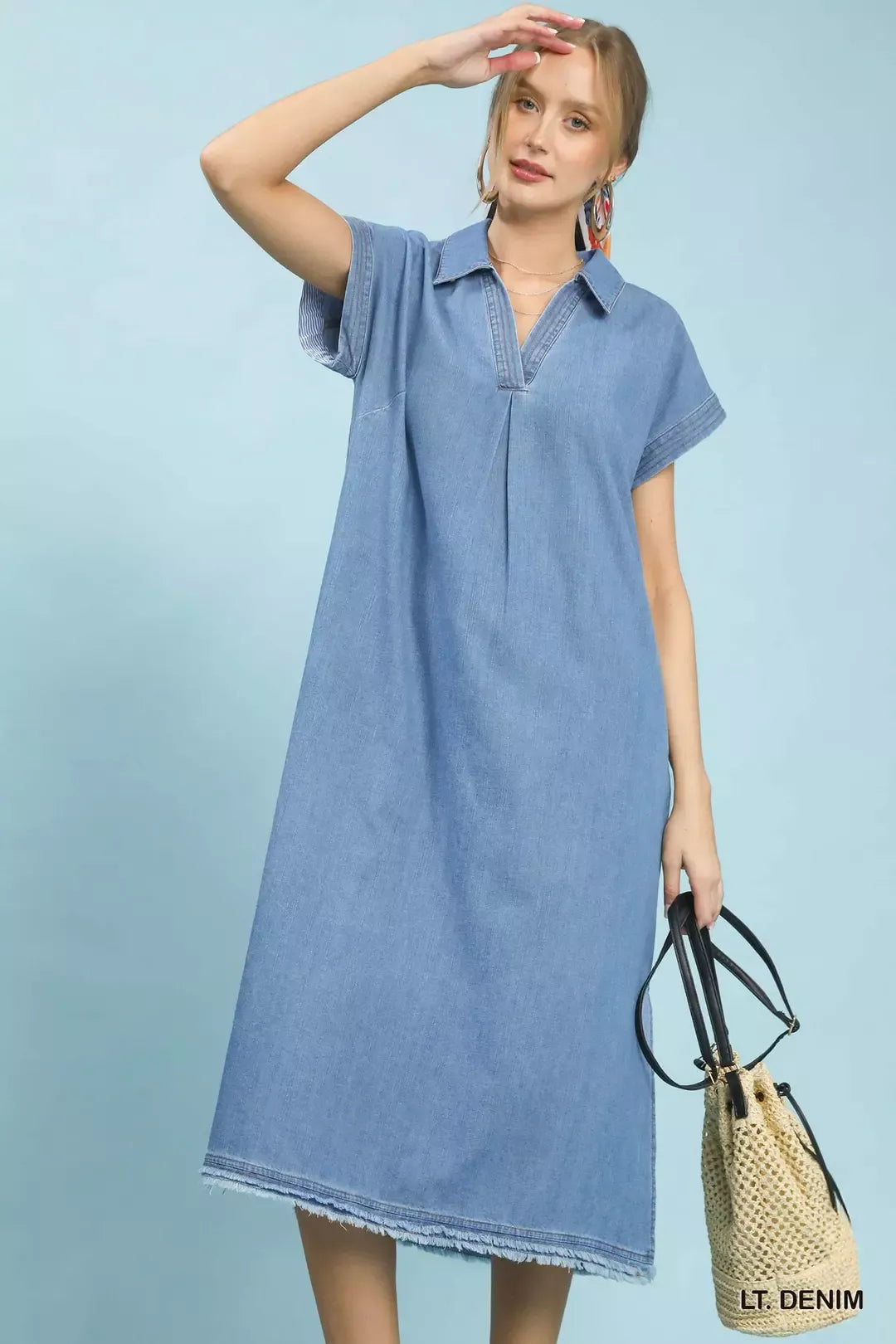 umgee denim dress Denim Blue Button Down Midi Dress main image 0