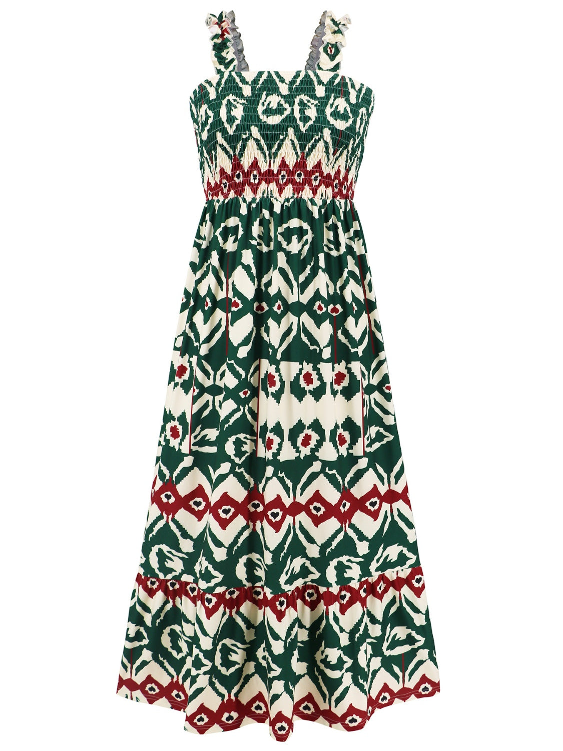 Smocked Printed Square Neck Sleeveless Dress BLUE ZONE PLANET