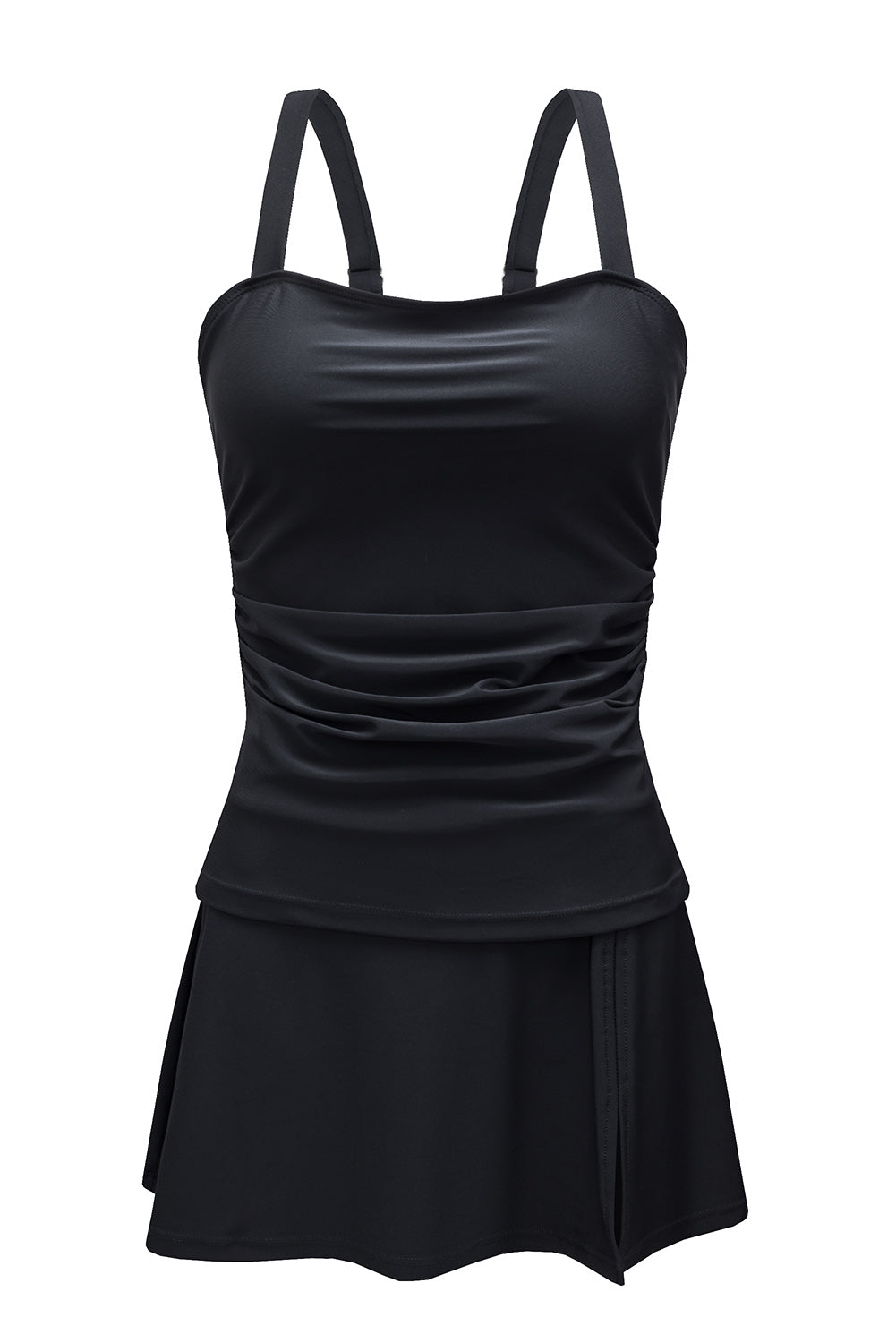 Blue Zone Planet | Black Solid Square Neck Sleeveless Tankini Swimsuit Blue Zone Planet