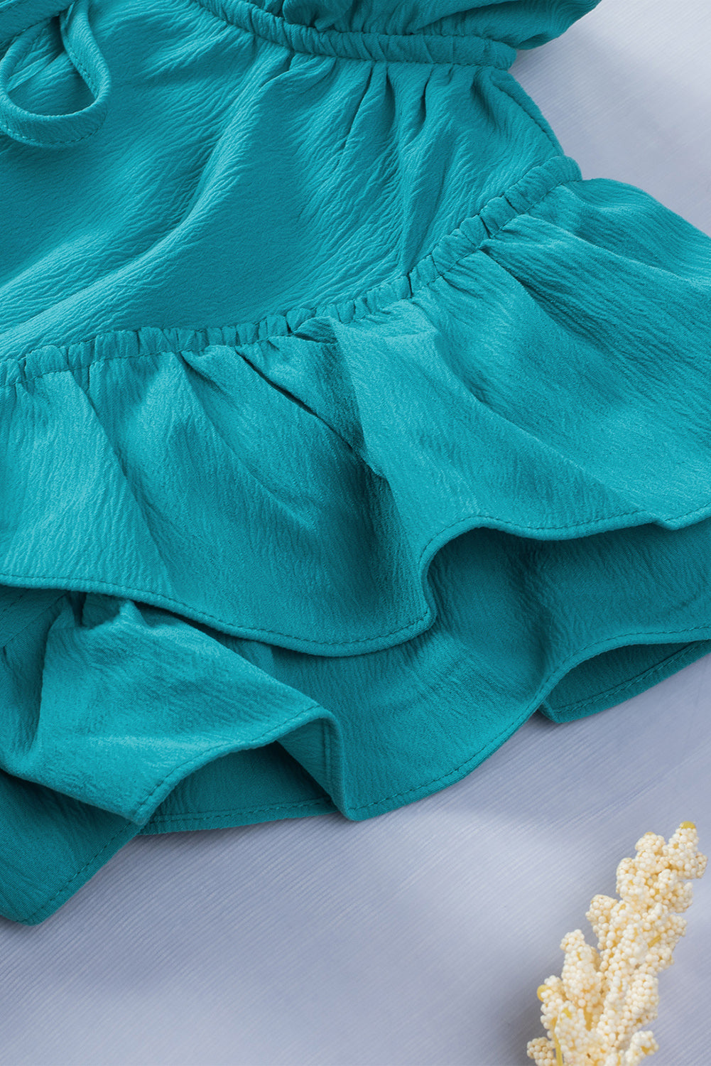 Green Tiered Ruffled Sleeves Mini Dress with Pockets Blue Zone Planet