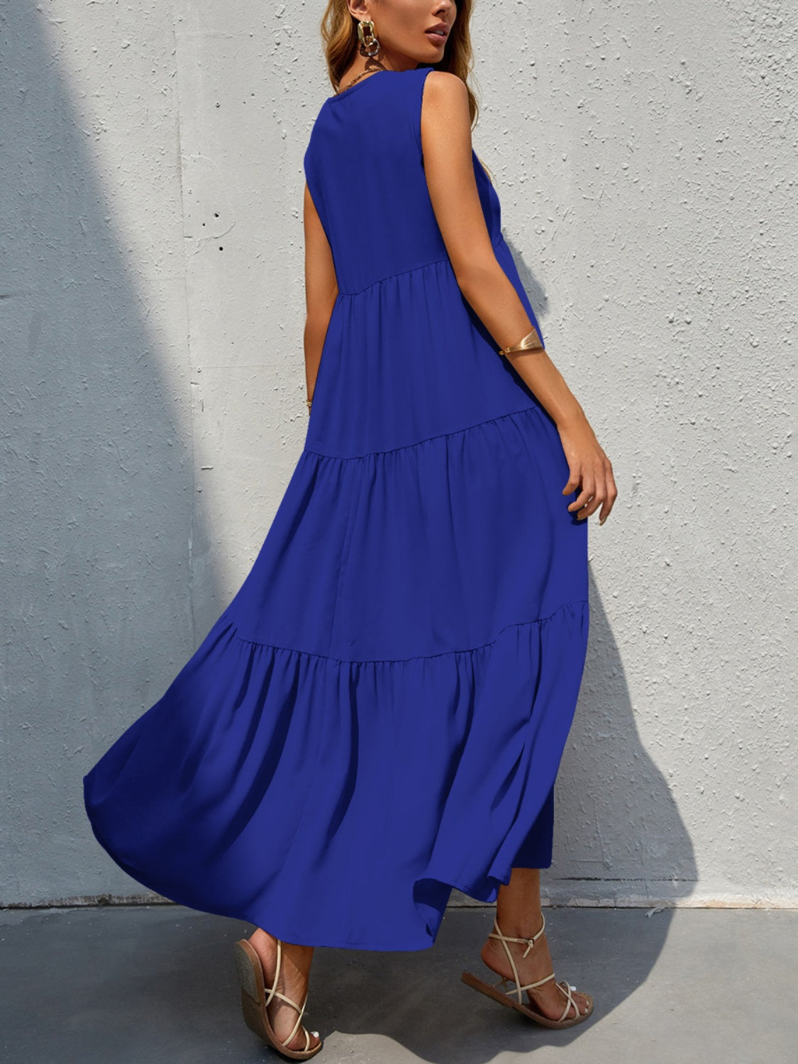 Tiered V-Neck Sleeve Dress BLUE ZONE PLANET