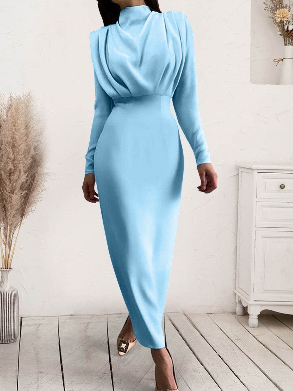 Blue Zone Planet | Ruched Turtleneck Long Sleeve Dress BLUE ZONE PLANET