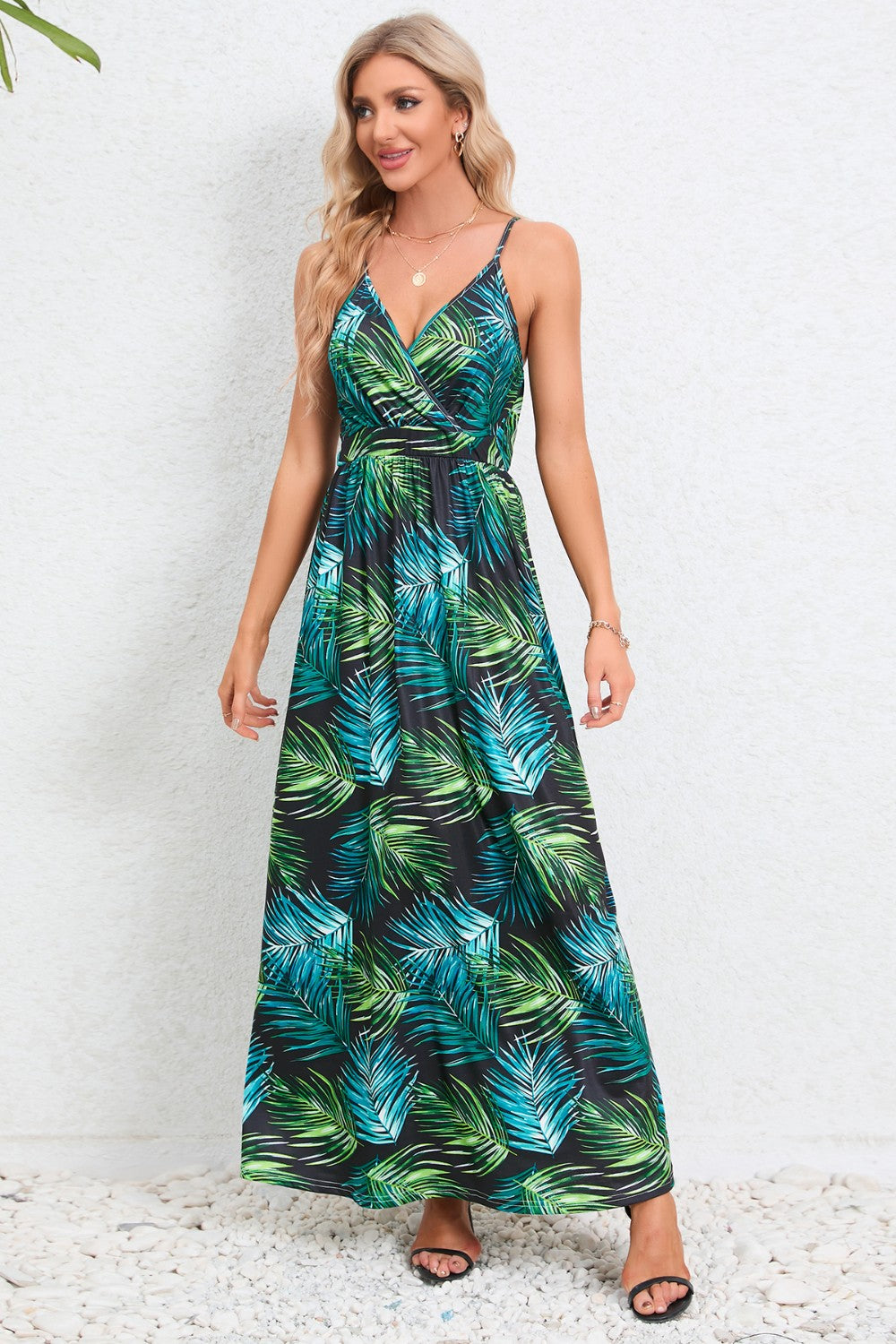 Blue Zone Planet | Printed Surplice Maxi Cami Dress BLUE ZONE PLANET