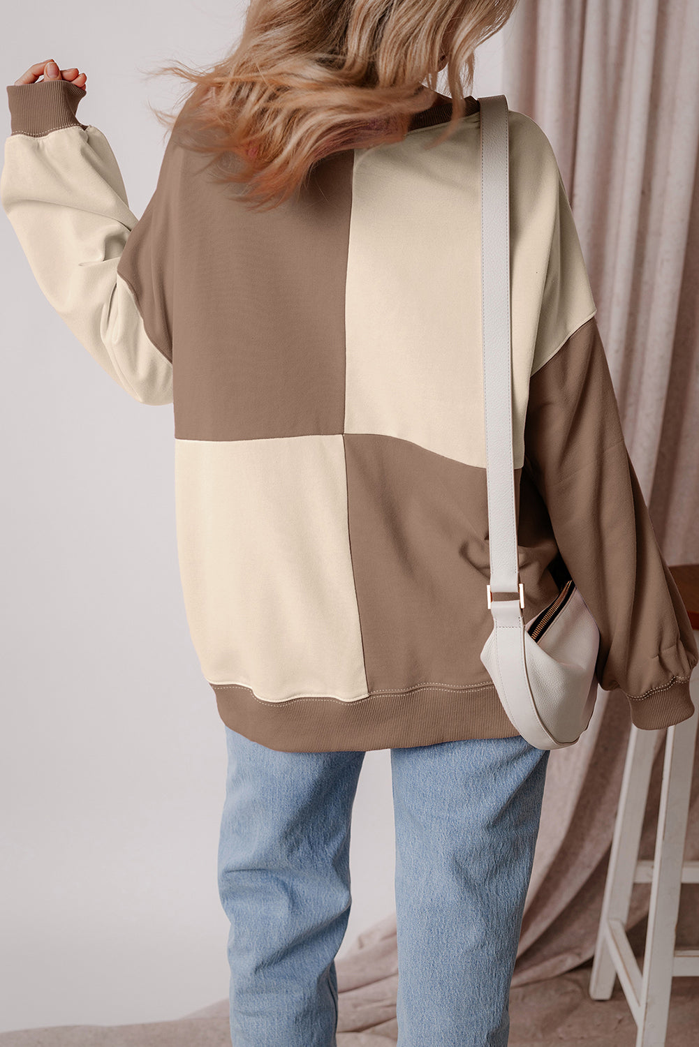 Color black Colorblock Henley High Low Oversize Sweatshirt