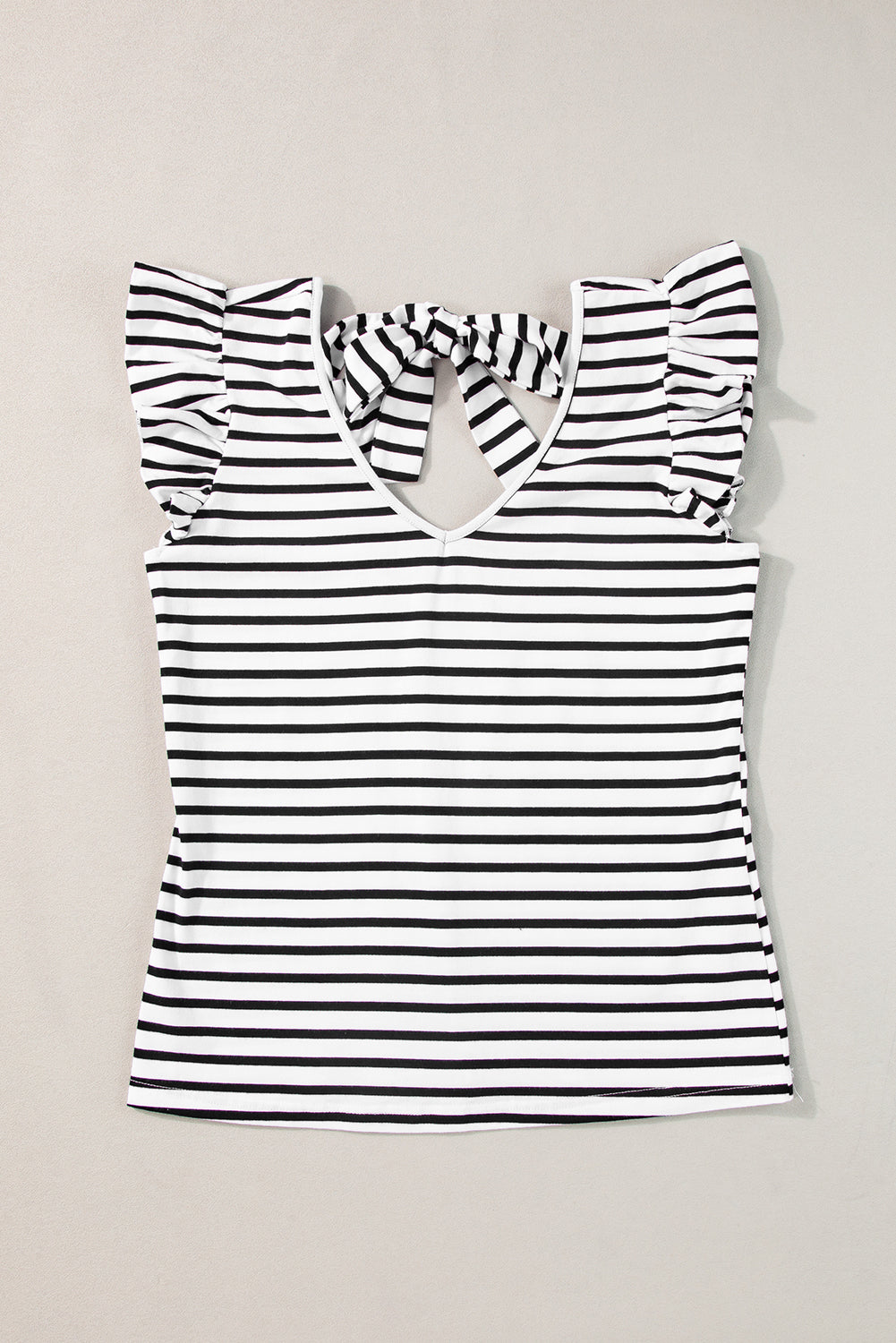 Blue Zone Planet | Pink Stripe Butterfly Sleeve V Neck Hollowed Knot Back T Shirt Blue Zone Planet