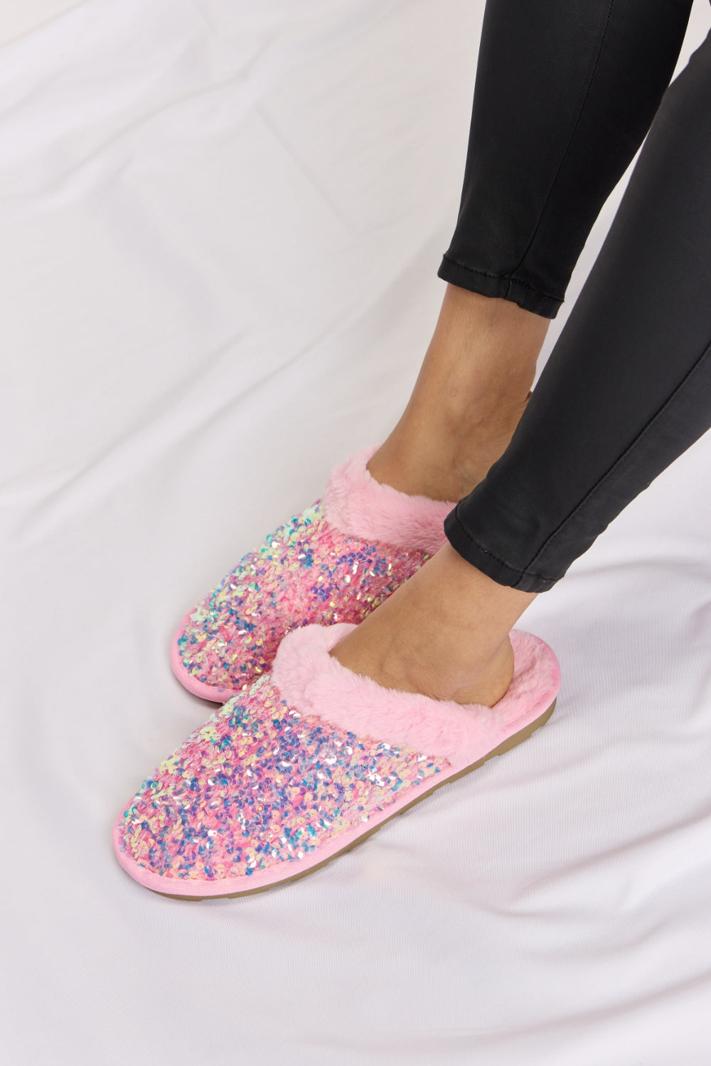 Blue Zone Planet | Forever Link Sequin Plush Round Toe Slippers BLUE ZONE PLANET