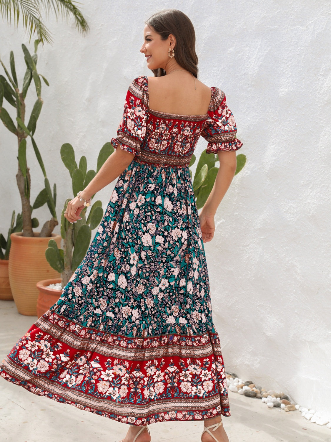 Blue Zone Planet | Floral Flounce Sleeve Midi Dress BLUE ZONE PLANET