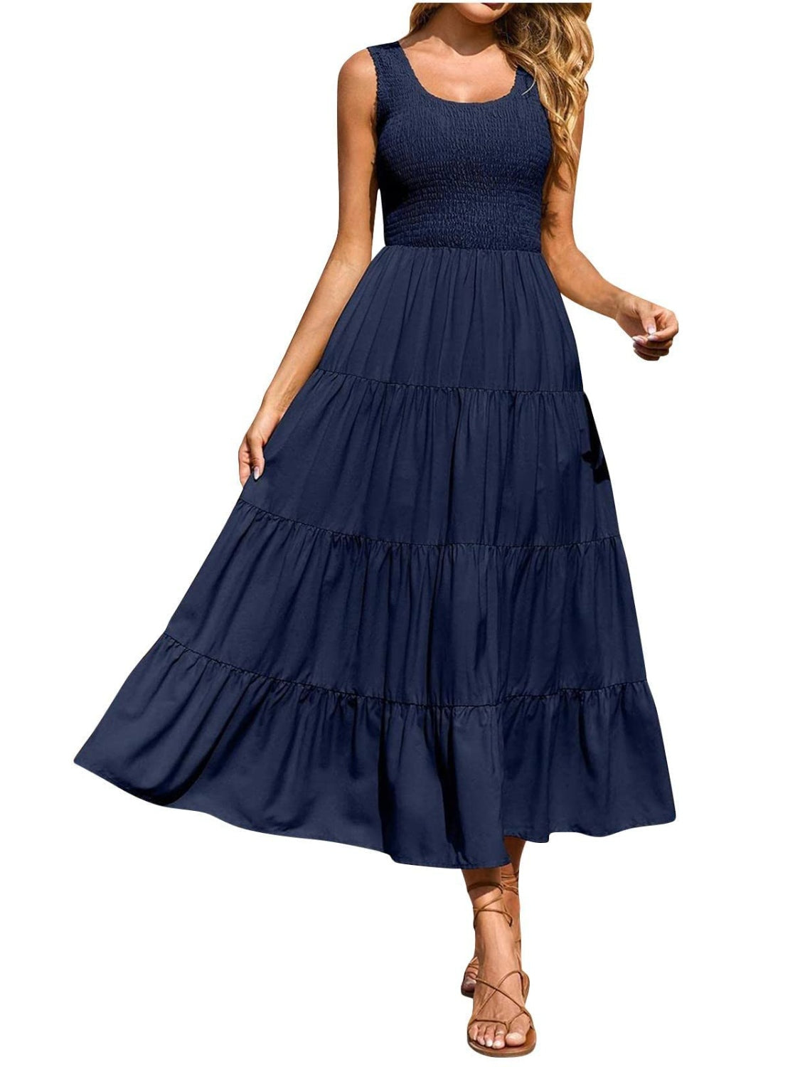 Blue Zone Planet | Sienna's Tiered Smocked Wide Strap Dress BLUE ZONE PLANET