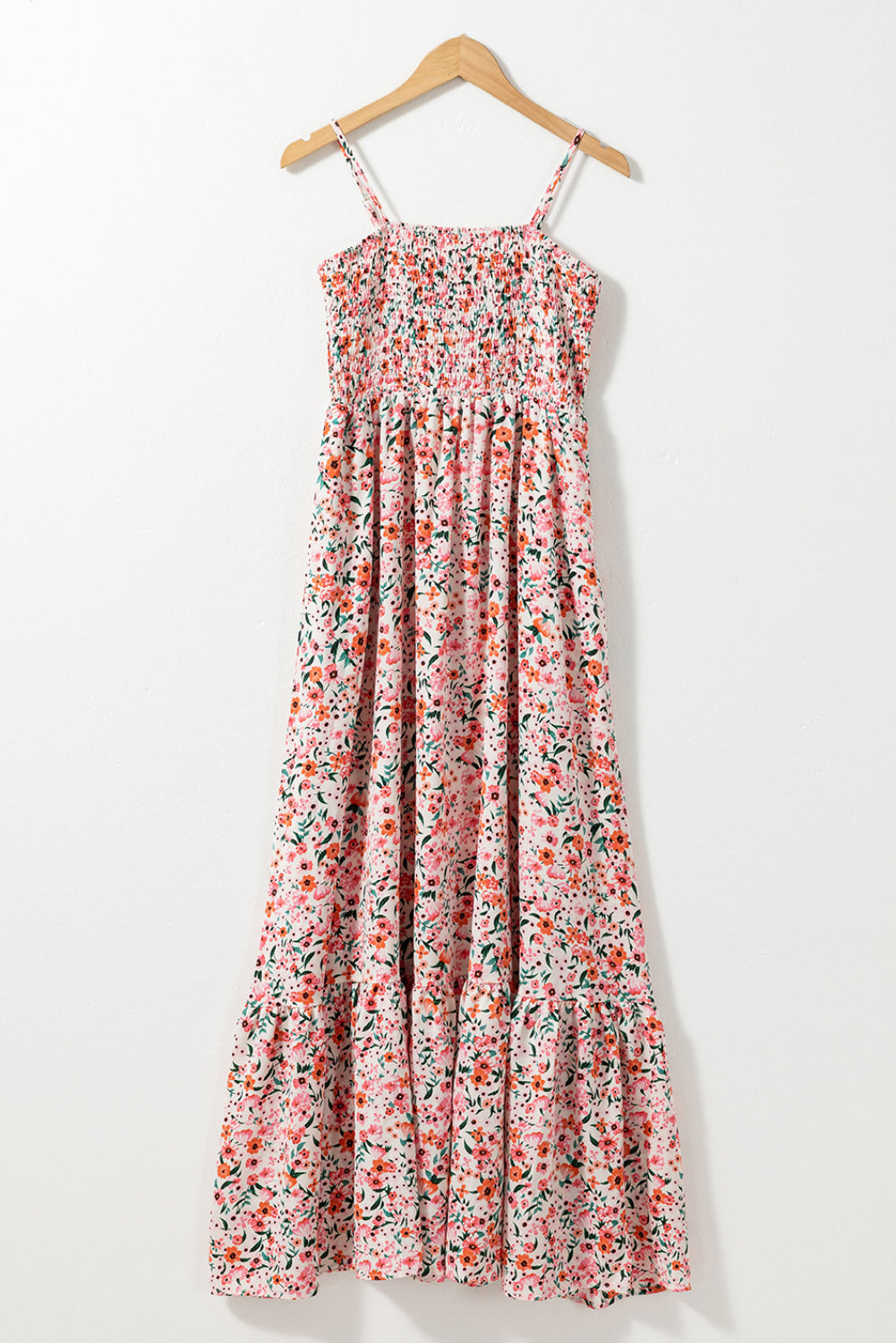 Blue Zone Planet | White Boho Floral Smocked Ruffled Maxi Dress Blue Zone Planet