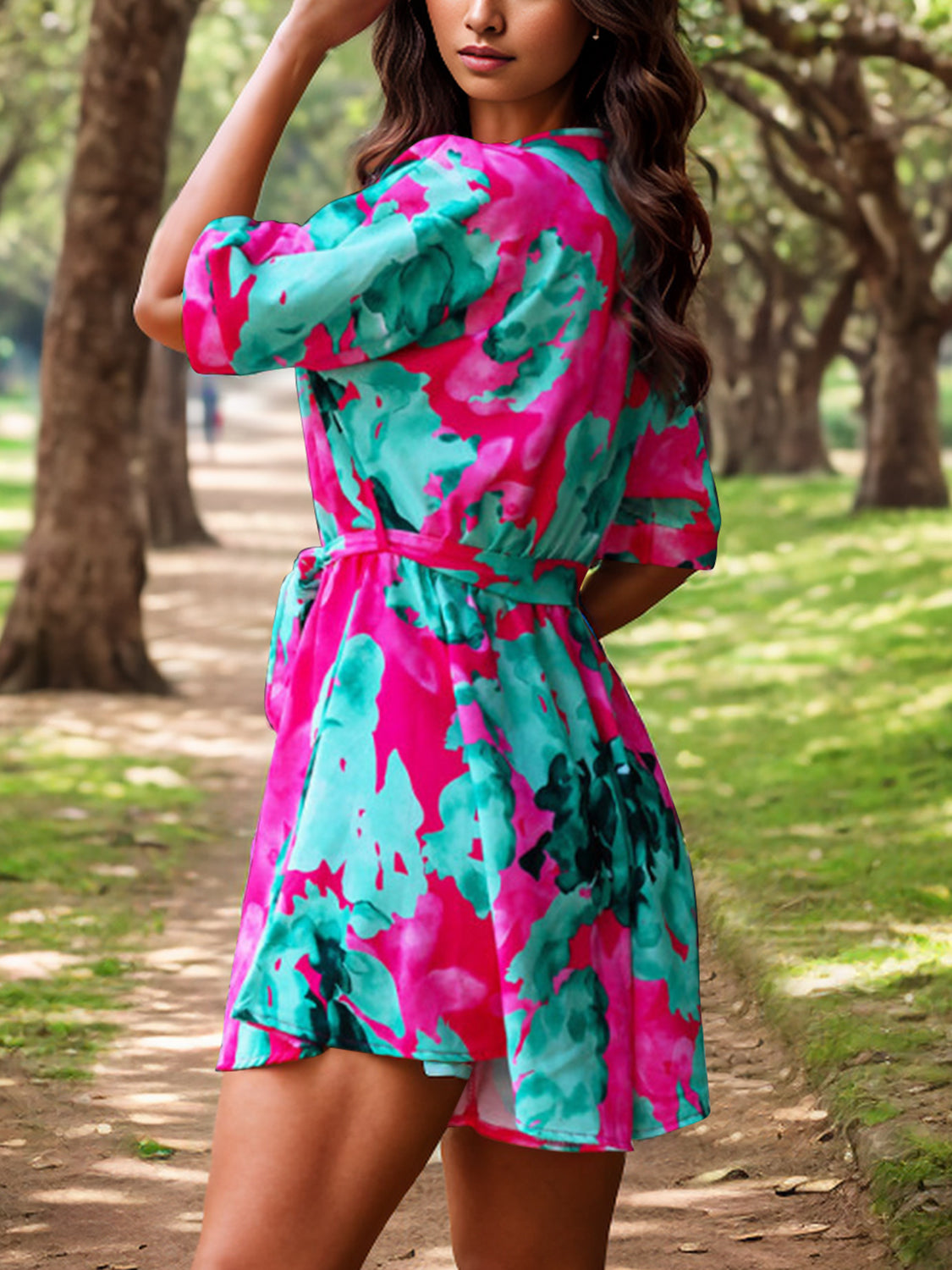 Blue Zone Planet | Printed Surplice Half Sleeve Romper BLUE ZONE PLANET
