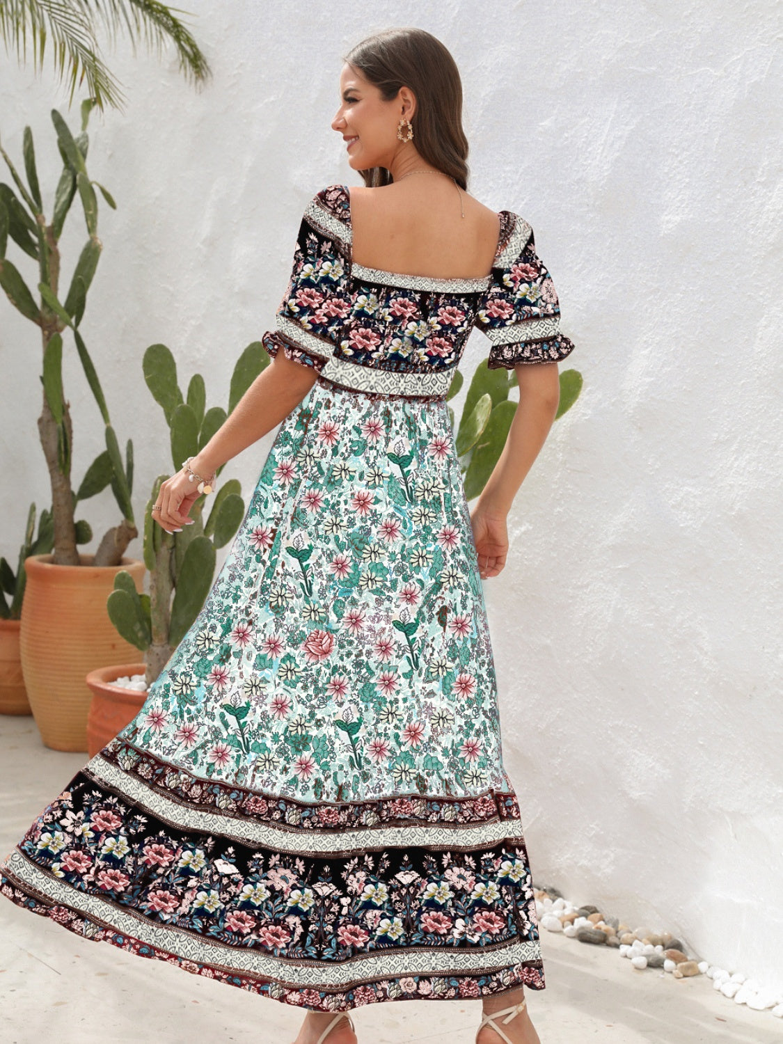 Blue Zone Planet | Floral Flounce Sleeve Midi Dress BLUE ZONE PLANET
