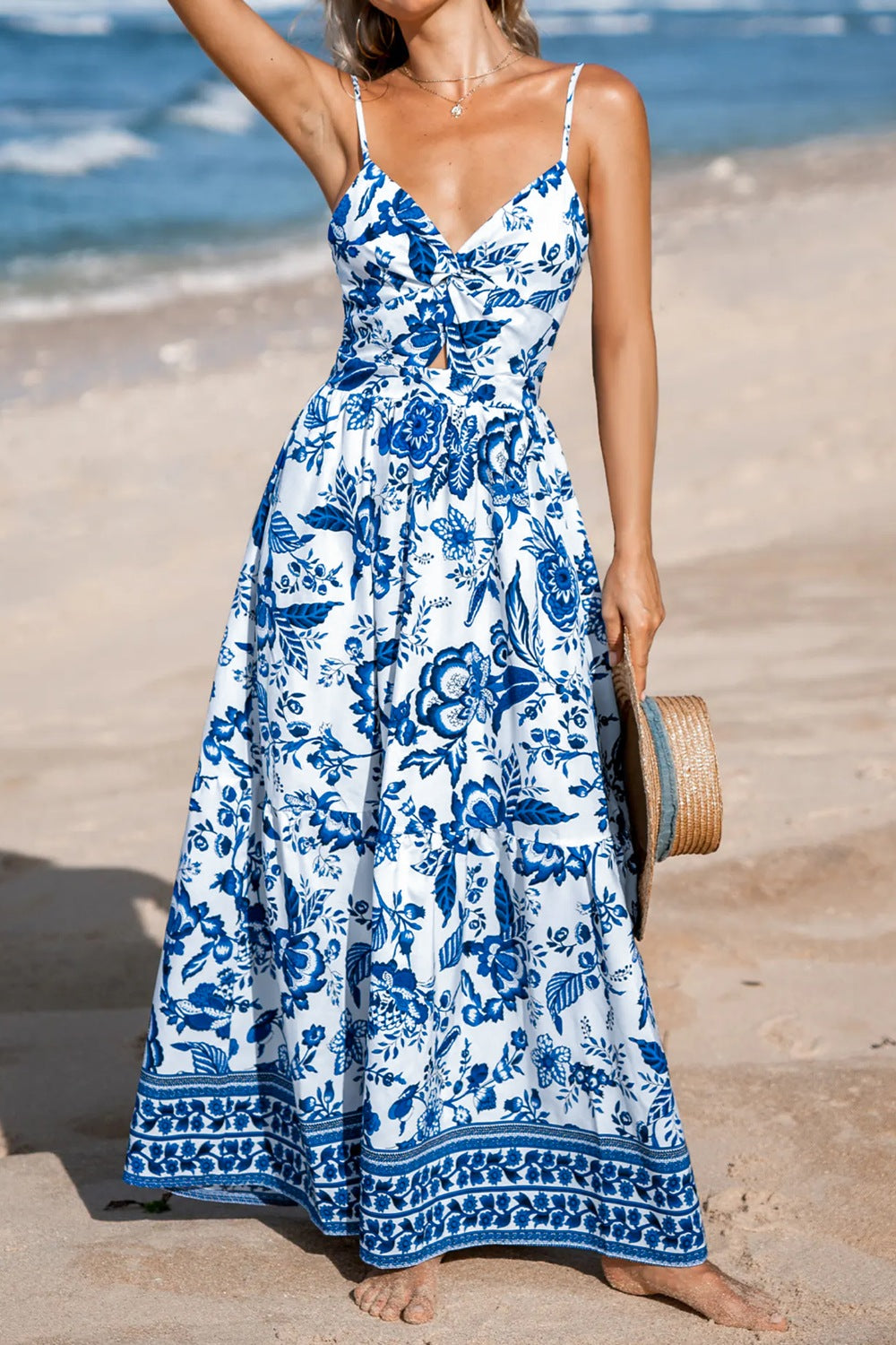 Gloria's Floral Print Twisted Front Cutout Maxi Dress Gloria's Floral Print Twisted Front Cutout Maxi Dress