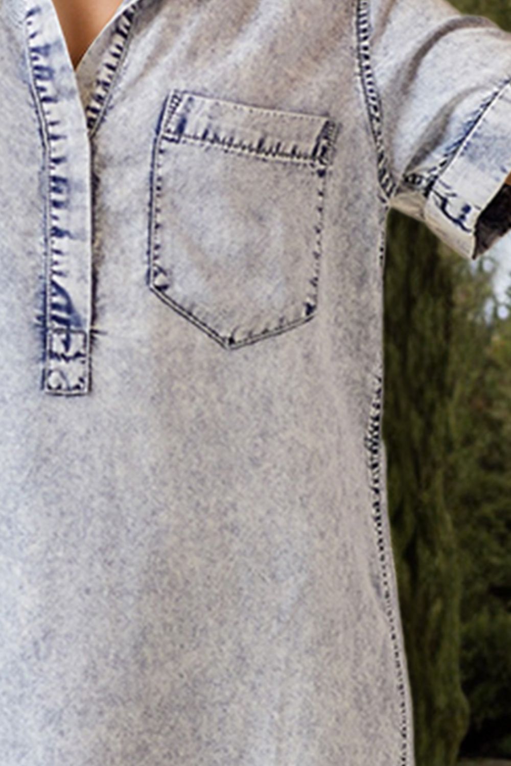 Pocketed Collared Neck Short Sleeve Denim Dress BLUE ZONE PLANET