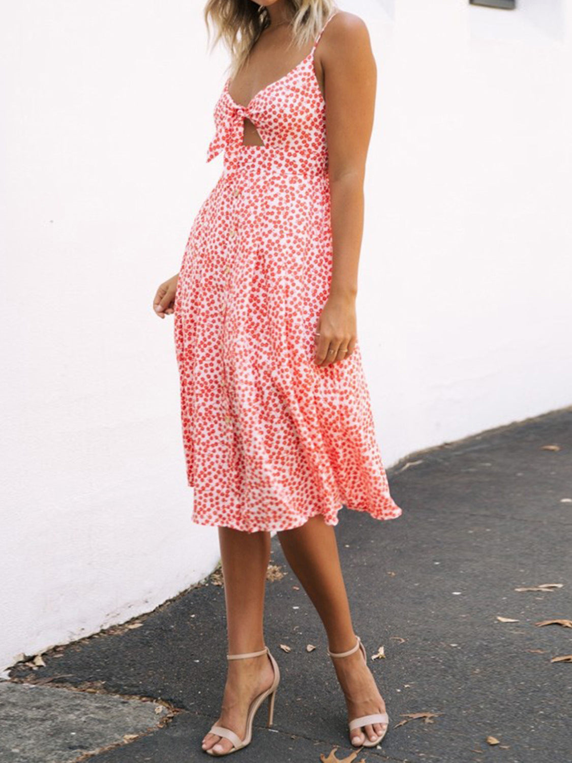 Cutout Smocked Sweetheart Neck Cami Dress BLUE ZONE PLANET