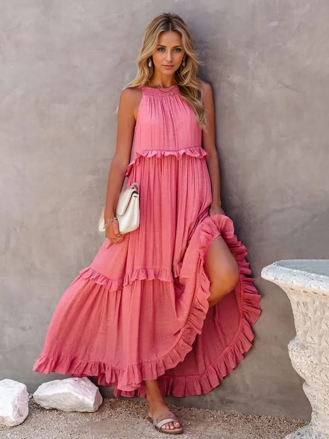 Blue Zone Planet | Ruffled Sleeveless Tiered Maxi Dress with Pockets BLUE ZONE PLANET
