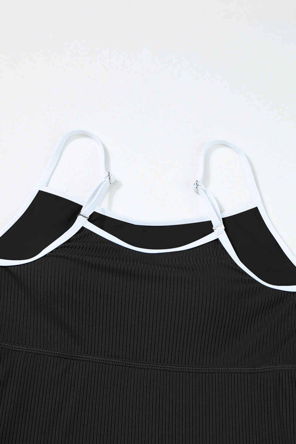 Blue Zone Planet | Black Sporty Ribbed Spaghetti Straps One Piece Swimdress Blue Zone Planet