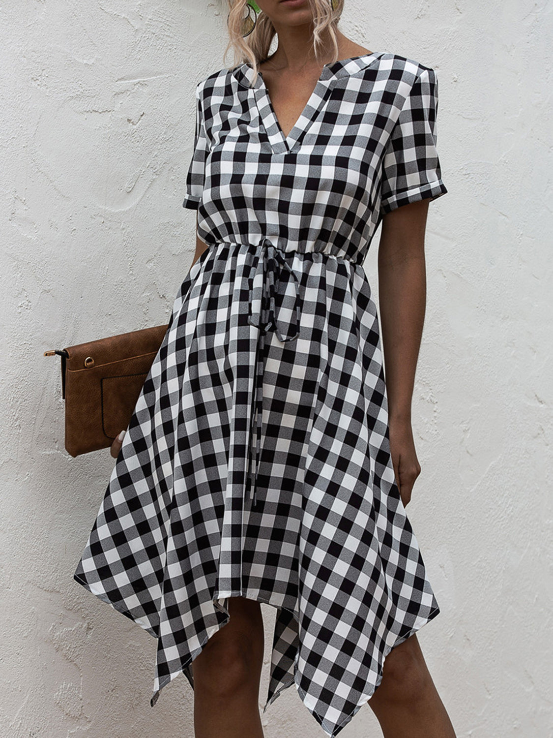 Blue Zone Planet | Plaid Notched Short Sleeve Dress BLUE ZONE PLANET