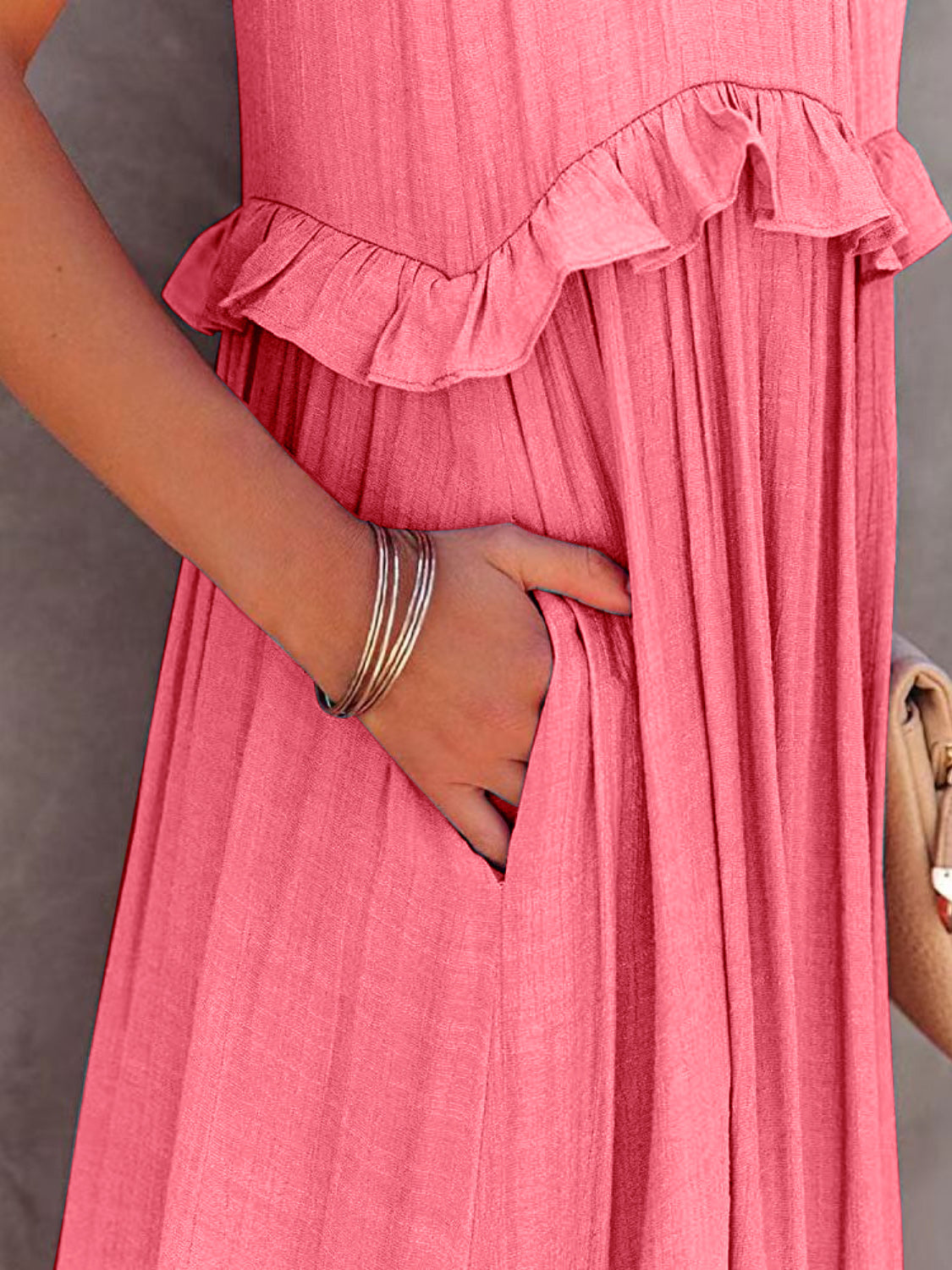Blue Zone Planet | Ruffled Sleeveless Tiered Maxi Dress with Pockets BLUE ZONE PLANET