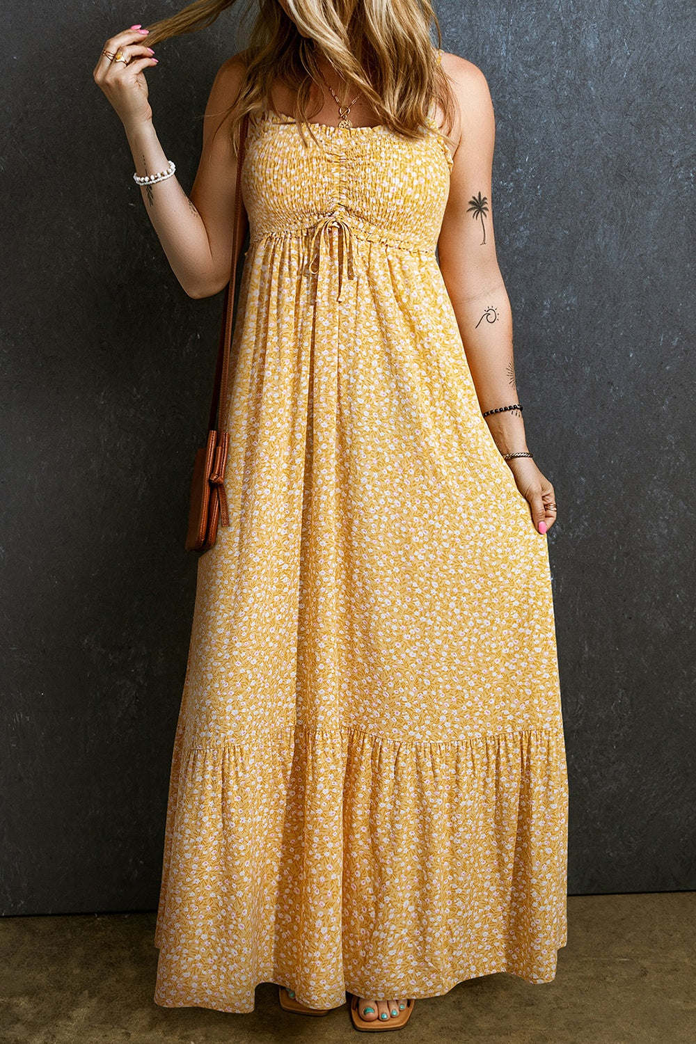 Blue Zone Planet | Smocked Printed Square Neck Maxi Cami Dress BLUE ZONE PLANET
