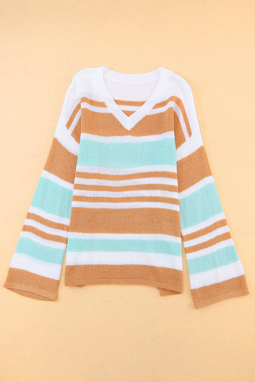 Multicolor Colorblock Stripe Long Sleeve Split Sweater Blue Zone Planet