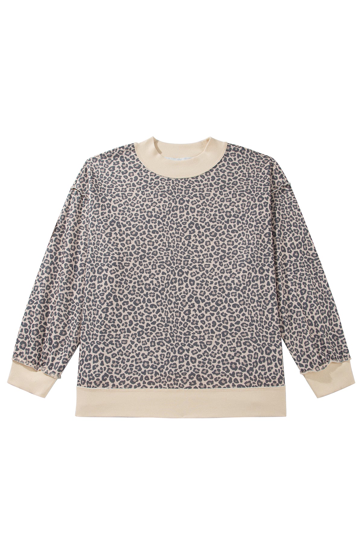 Multicolour Plus Size Leopard Print Ribbed Color Block Mock Neck Tunic Sweatshirt