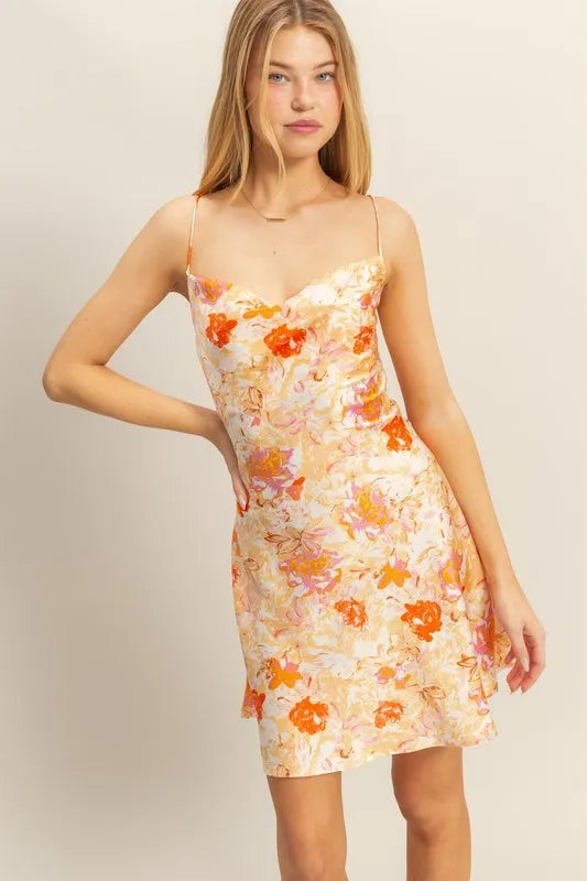 Hyfve Floral Cowl Neck Flirty Satin Mini Dress Blue Zone Planet Hyfve Floral Cowl Neck Flirty Satin Mini Dress Blue Zone Planet