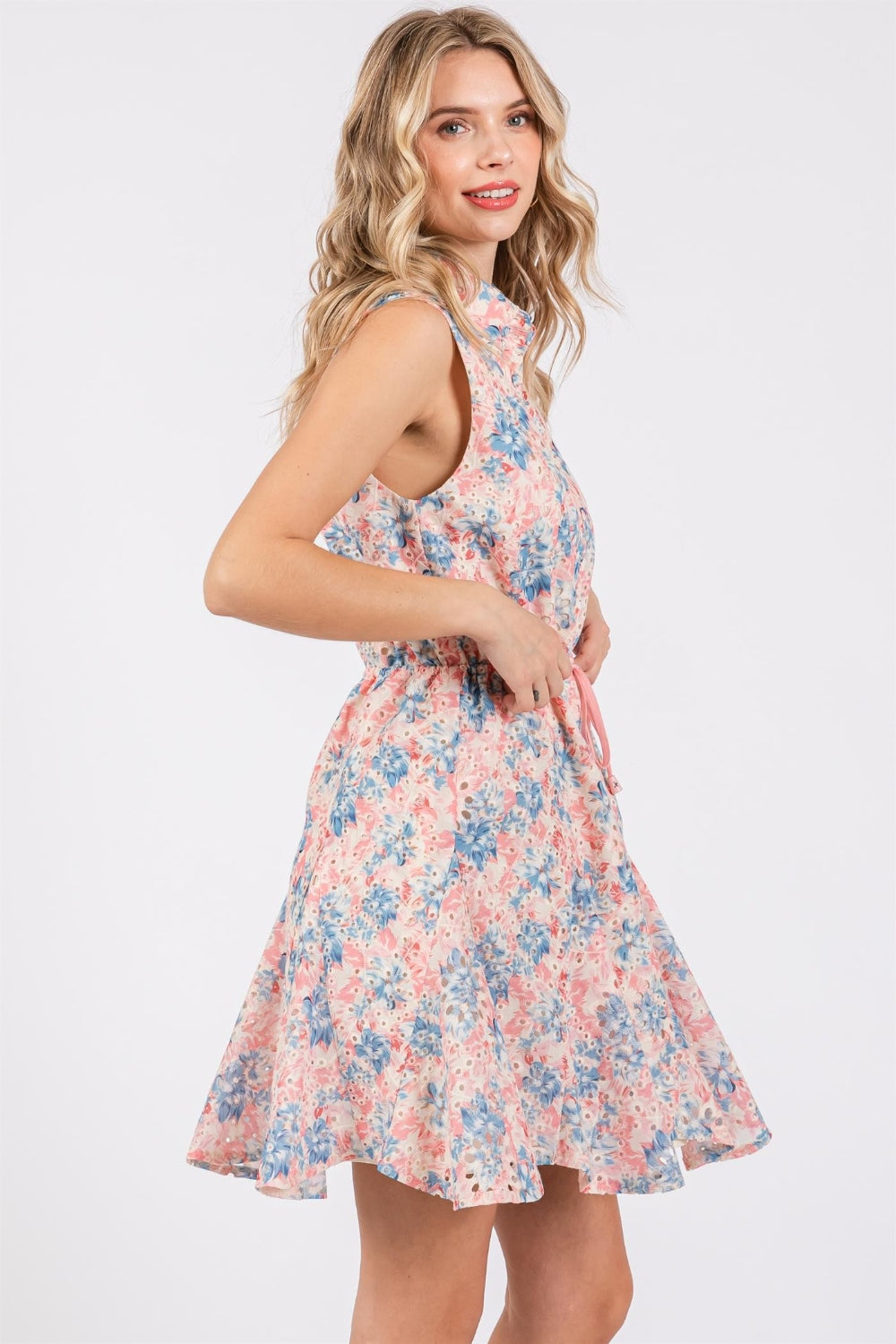 Blue Zone Planet | GeeGee Full Size Floral Eyelet Sleeveless Mini Dress BLUE ZONE PLANET
