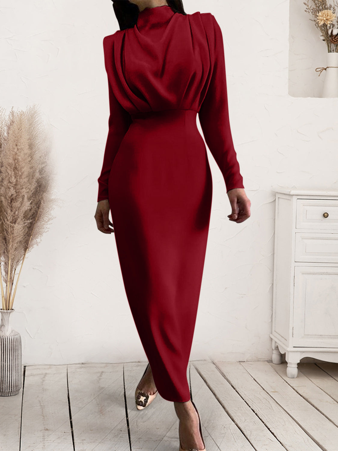 Blue Zone Planet | Ruched Turtleneck Long Sleeve Dress BLUE ZONE PLANET