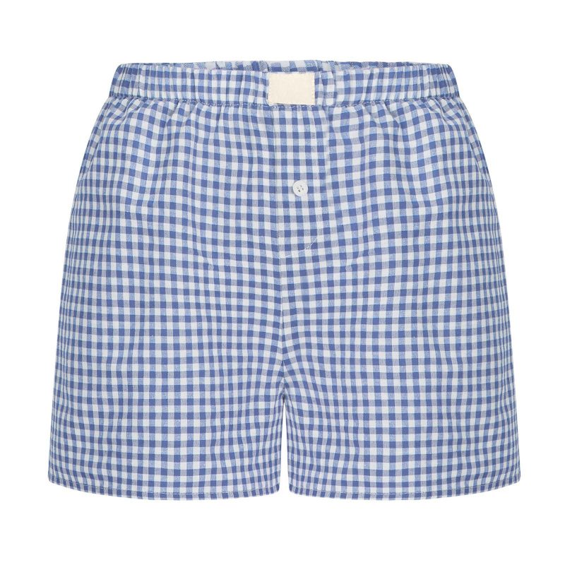 Blue Zone Planet | Women's casual and comfortable high-waisted loose wide-leg retro plaid shorts kakaclo