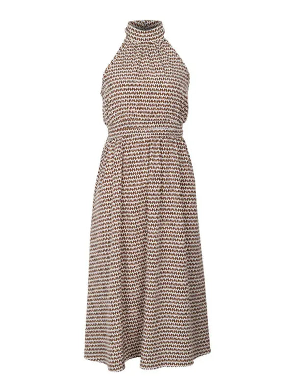 elegant halterneck high-waist corrugated sleeveless A-line dress BLUE ZONE PLANET