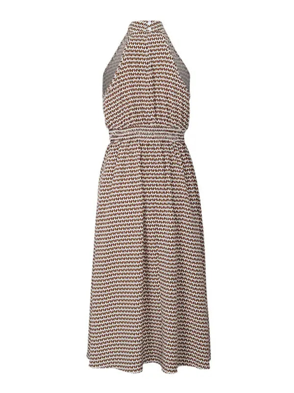 elegant halterneck high-waist corrugated sleeveless A-line dress BLUE ZONE PLANET