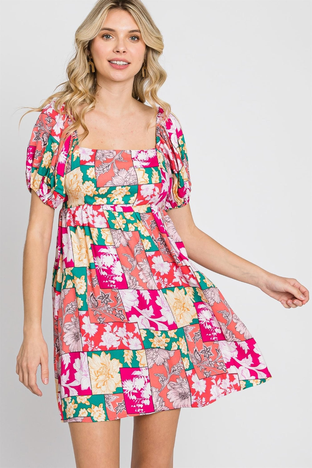 Blue Zone Planet | GeeGee Floral Ruff Sleeve Mini Dress BLUE ZONE PLANET