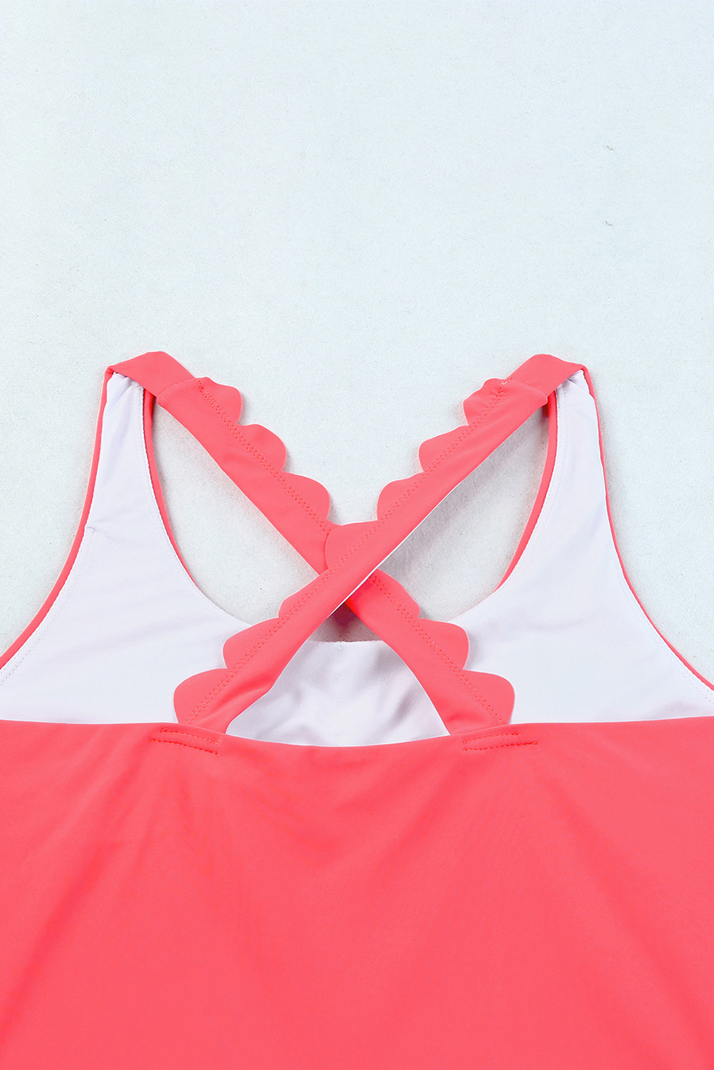 Blue Zone Planet | Pink Scalloped Criss Cross High Waist Bikini Blue Zone Planet