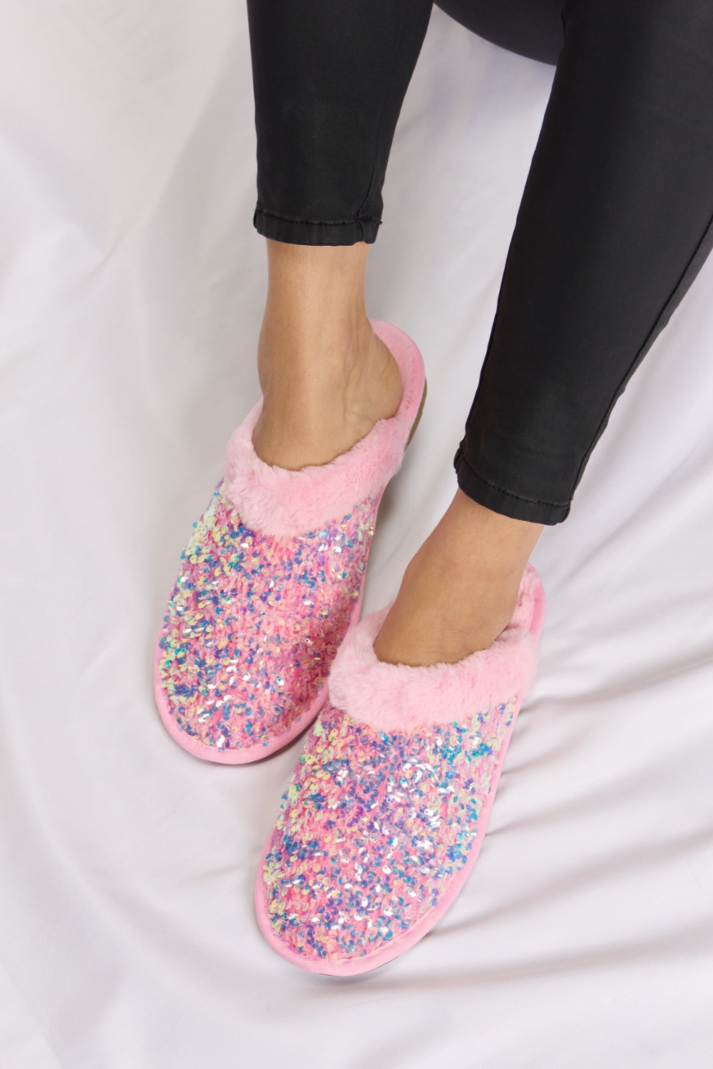 Blue Zone Planet | Forever Link Sequin Plush Round Toe Slippers BLUE ZONE PLANET