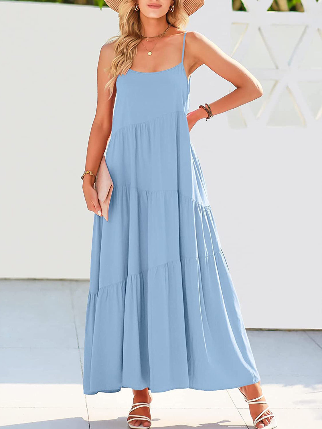 Blue Zone Planet | Full Size Ruched Tiered Spaghetti Strap Dress BLUE ZONE PLANET