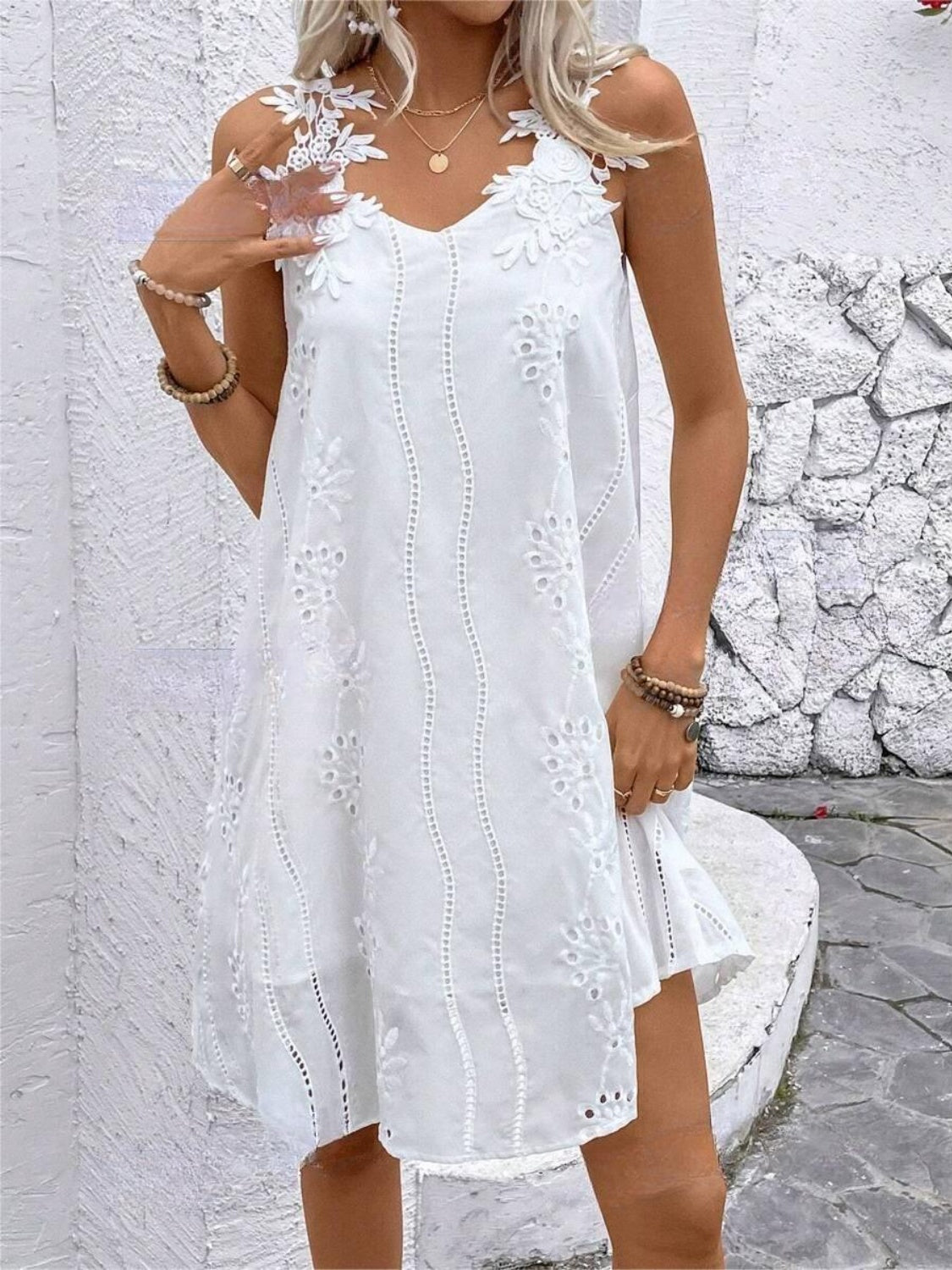 Blue Zone Planet | Lace Detail V-Neck Mini Dress BLUE ZONE PLANET