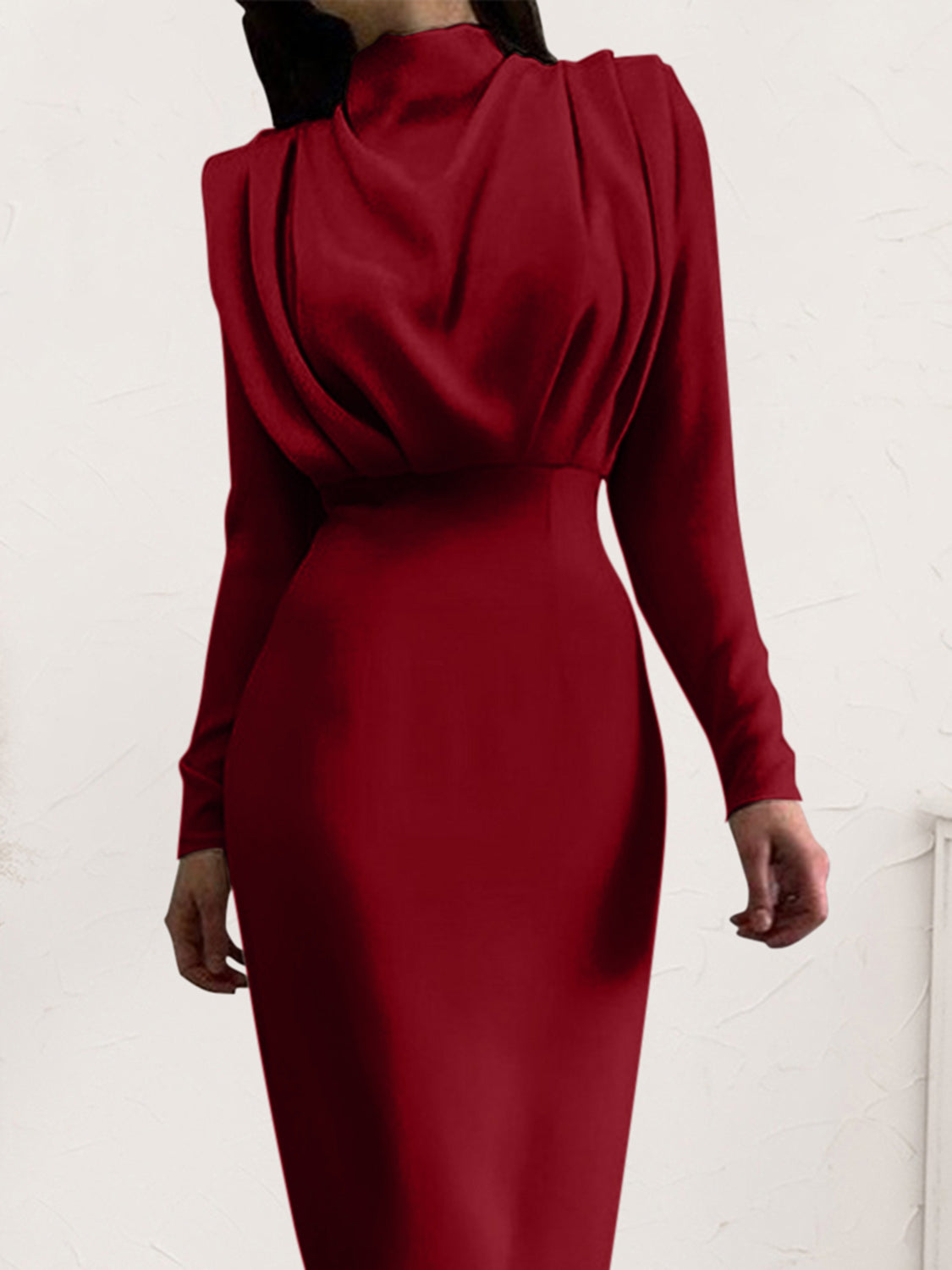 Blue Zone Planet | Ruched Turtleneck Long Sleeve Dress BLUE ZONE PLANET