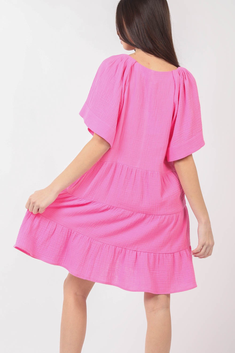 Blue Zone Planet | VERY J Texture V-Neck Ruffled Tiered Dress BLUE ZONE PLANET