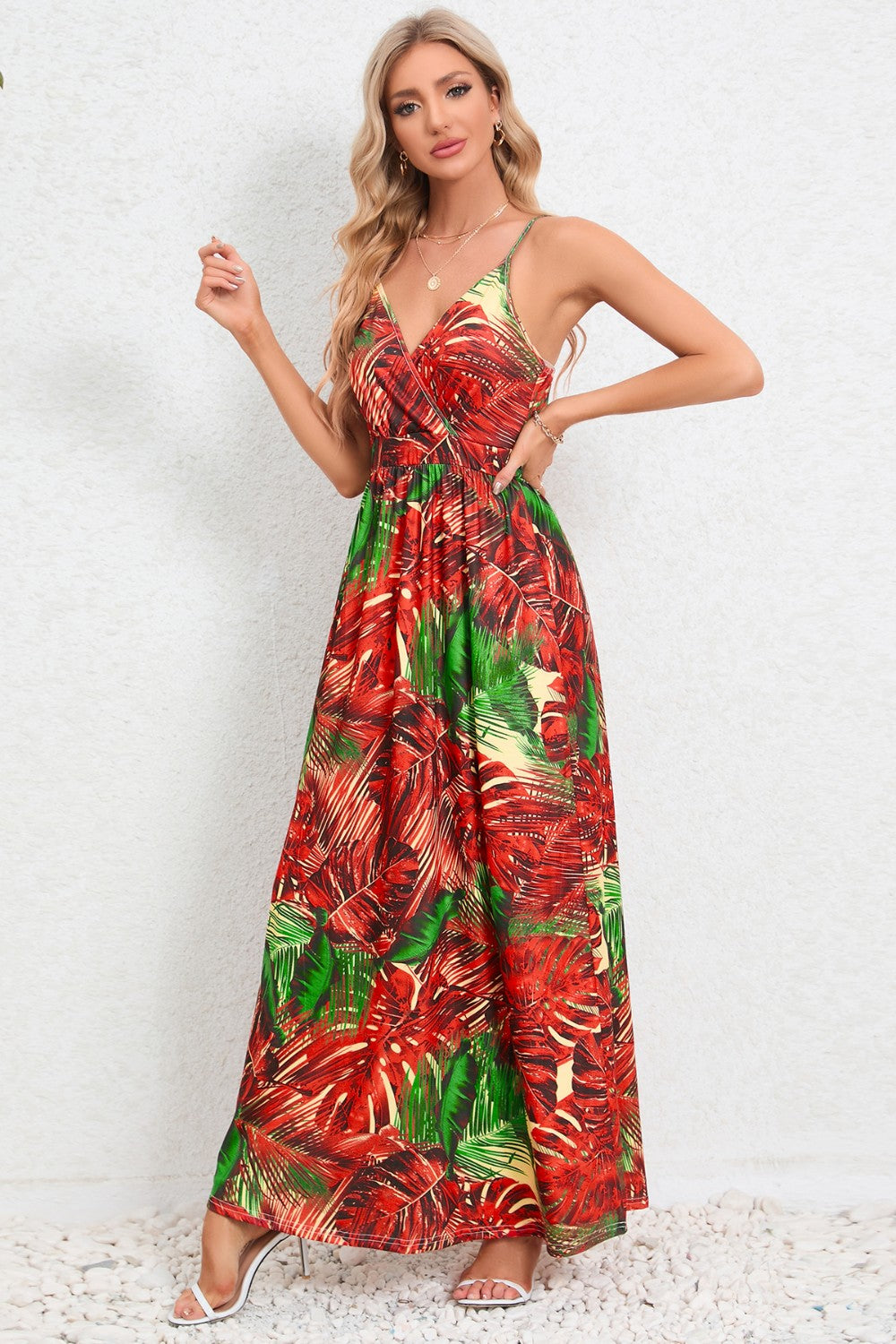 Blue Zone Planet | Printed Surplice Maxi Cami Dress BLUE ZONE PLANET