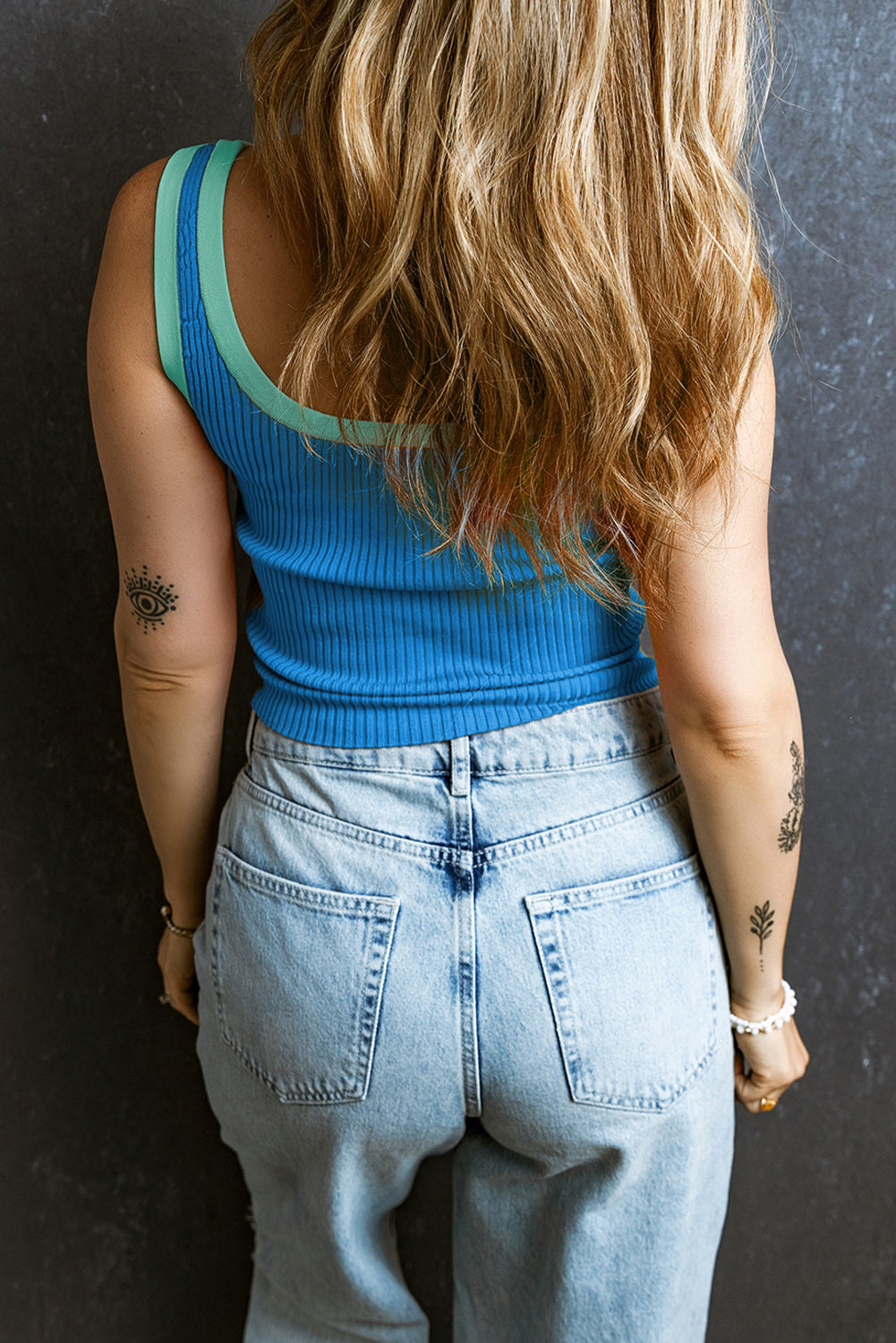 Blue Zone Planet | Fiery Red Colorblock Edge Ribbed Knit U Neck Tank Top Blue Zone Planet