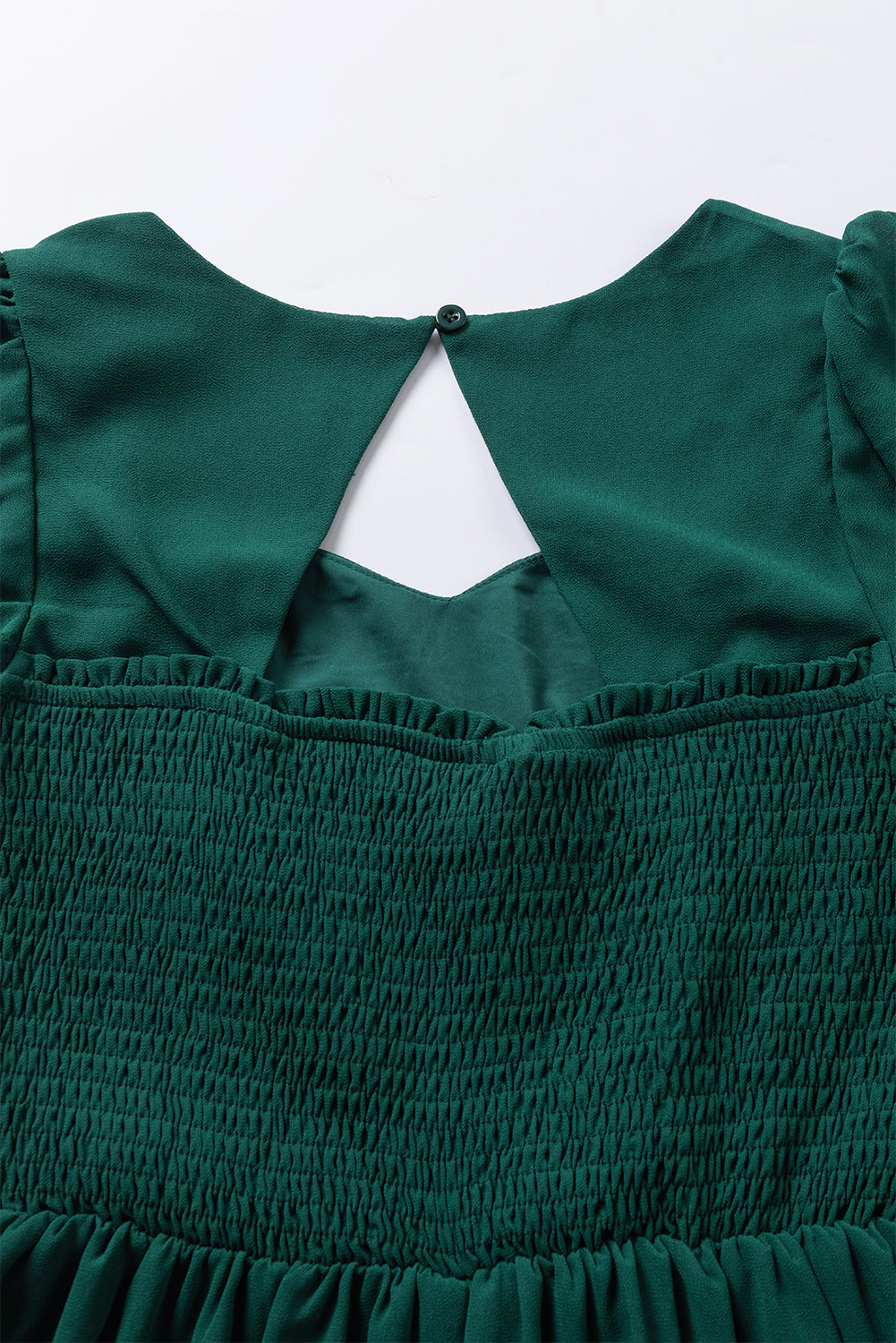 Sea Green Shirred Open Back Sweetheart Neck Ruffled Midi Dress Blue Zone Planet